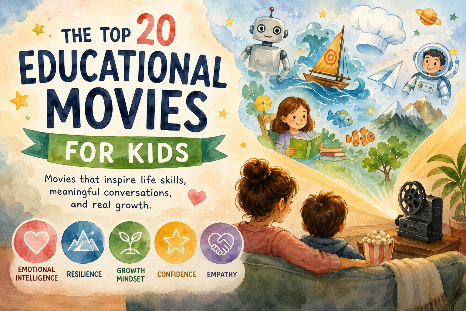 Educational movies for kids can turn family movie night into a chance to build life skills like empathy, confidence, resilience, and growth mindset.